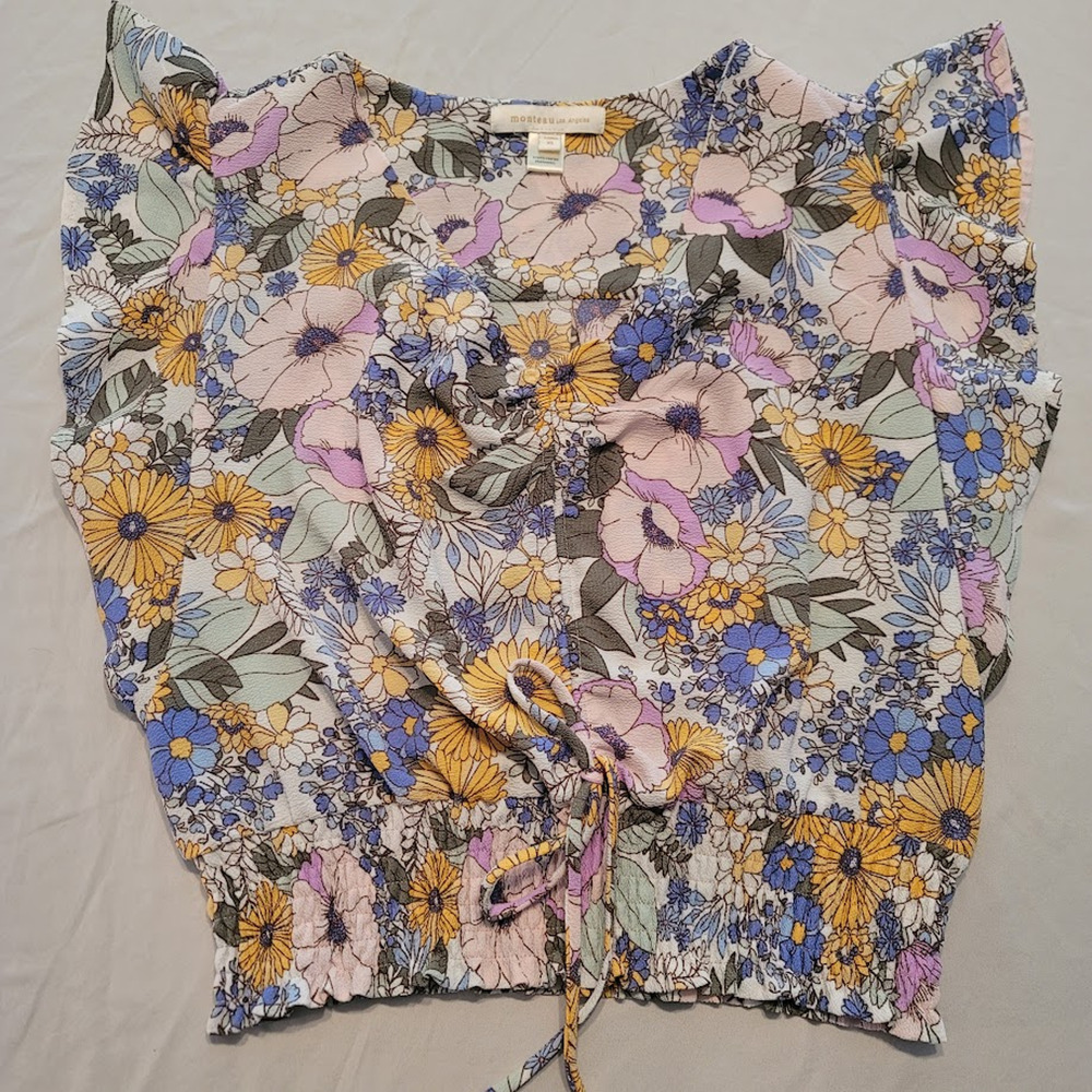 BOHO Monteau Los Angeles Women’s Floral Smocked Top Blouse Size XL Multicolor